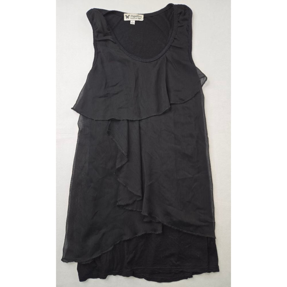 Women's Papillon Black Ruffle Sleeveless Blouse L